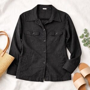 Hirsch Black Linen Utility Jacket / Shirt Jacket – Size 46 (US 10–12)